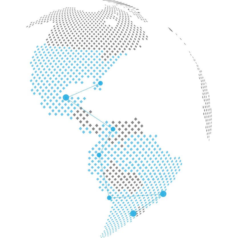 Mapa da operação Hostway na América Latina e Estados Unidos